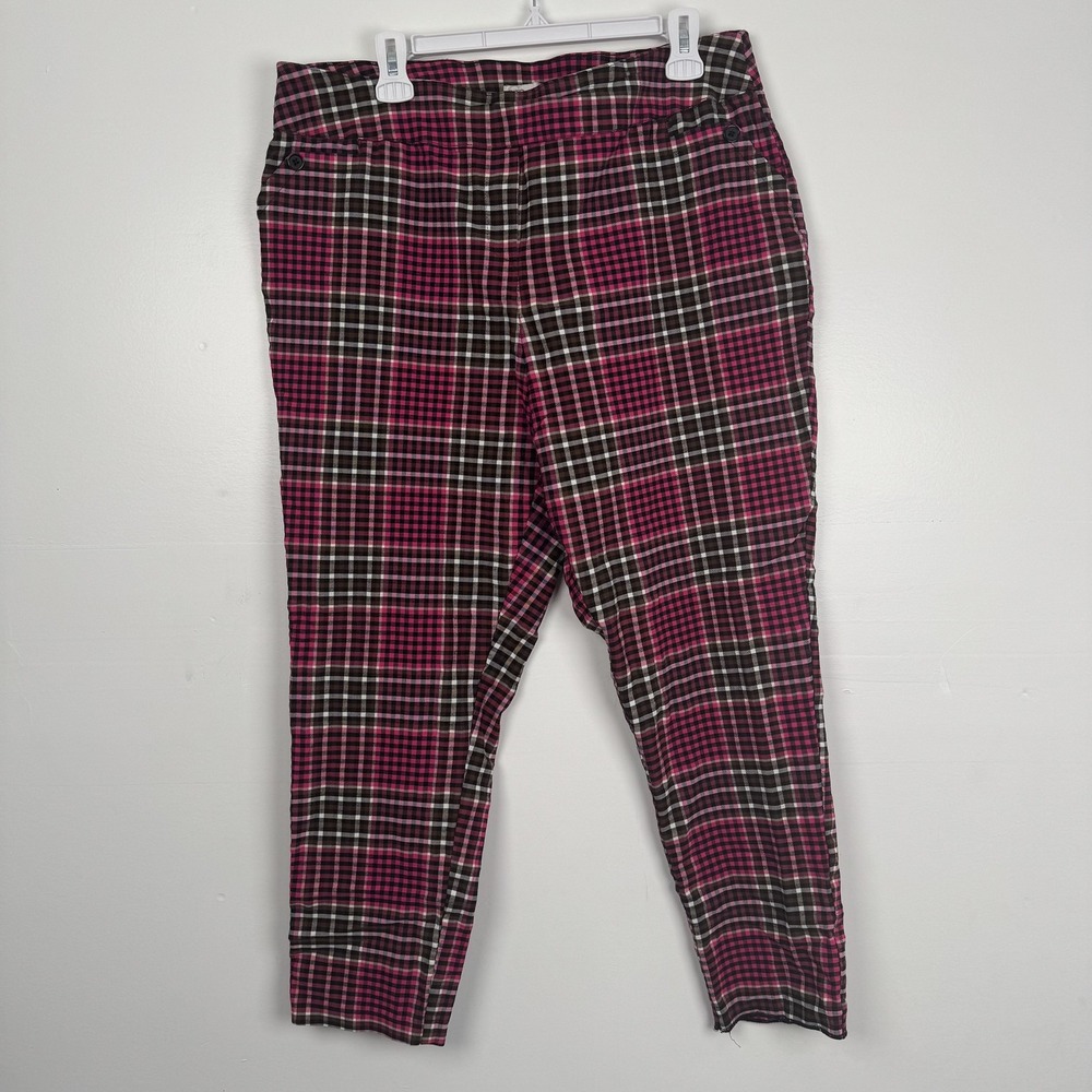 Cato Pants Womens 18W (36x27) Pink Brown Plaid High Rise Stretch Flat Front